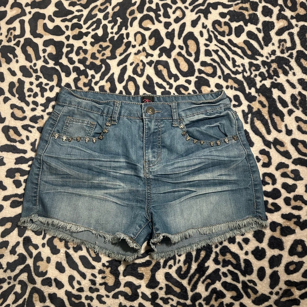 2B Bebe Skull Studded Jean Shorts